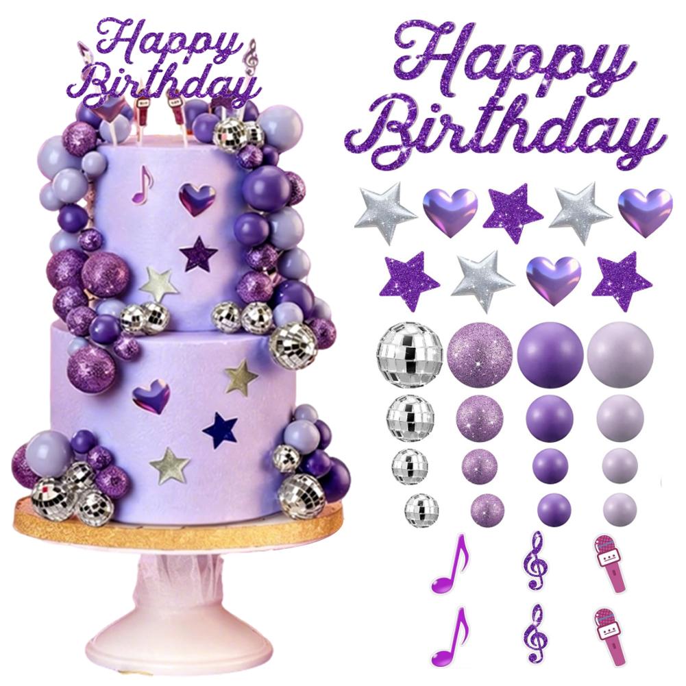 Science Of Happiness - 32Pcs Purple K-Pop Birthday Cake Topper