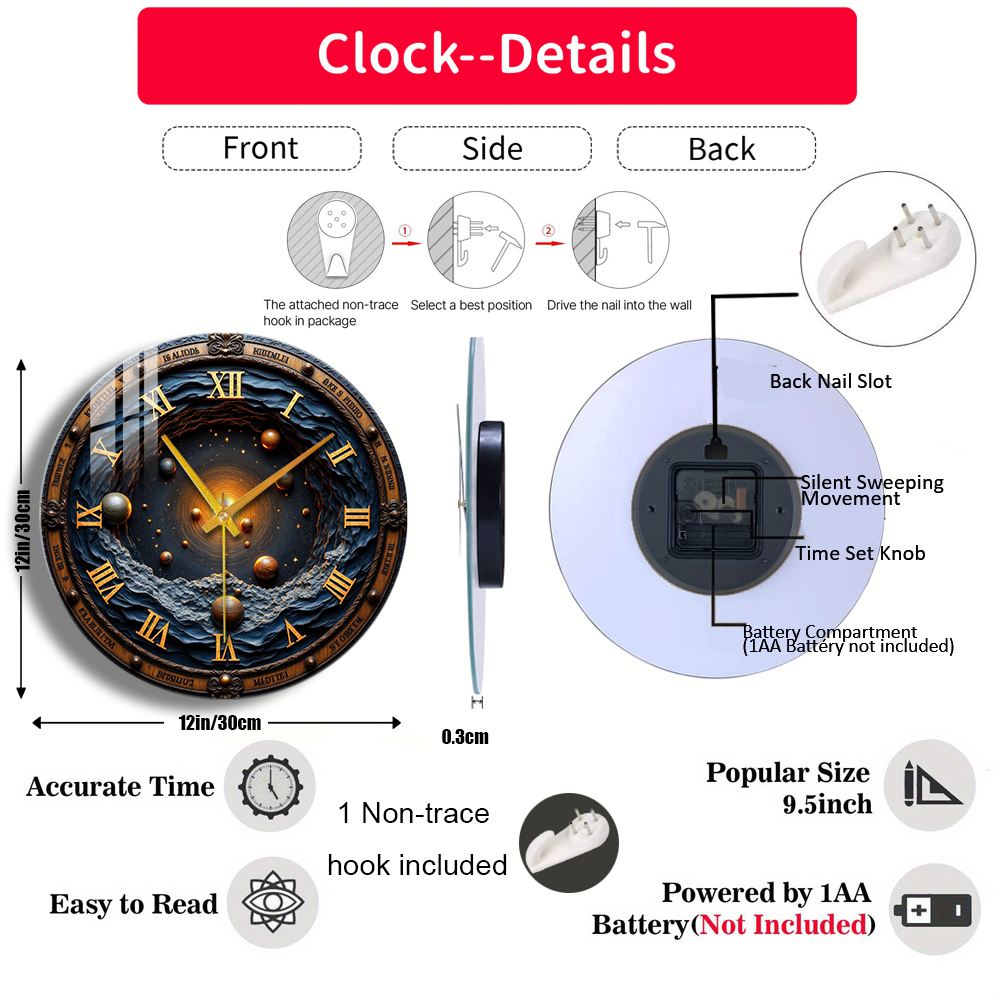 Tempered Glass Wall Clock Cosm - Solar System Orrery avis et prix